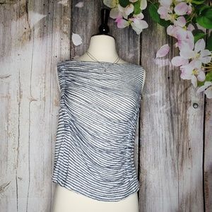 Deletta Navy and White Striped Ruched Tank top